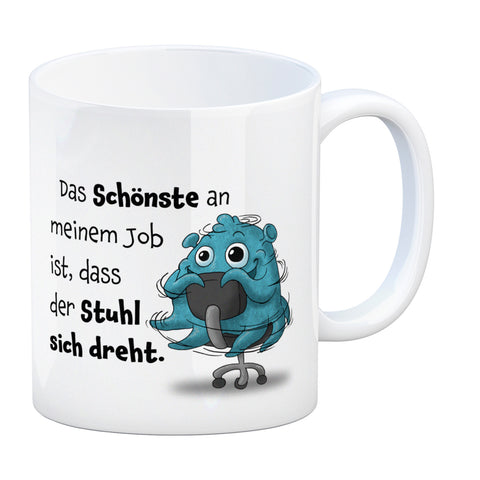 Freches Monster in hellblau Kaffeebecher mit lustigem Spruch