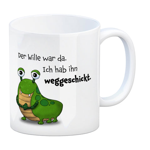 Freches Monster Kaffeebecher mit lustigem Spruch