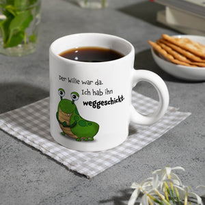 Freches Monster Kaffeebecher mit lustigem Spruch