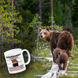 Glückwunsch zur Flucht, Verräter Mittelfinger Kaffeebecher mit Bär