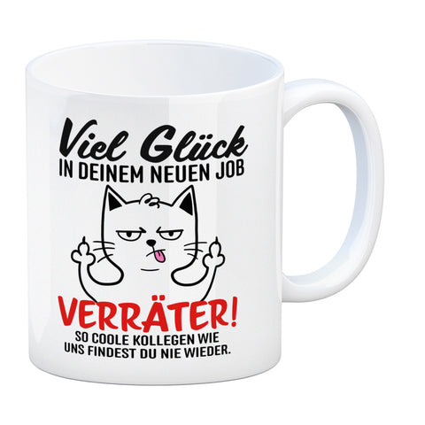 Viel Glück im neuen Job Verräter Mittelfinger Kaffeebecher mit frecher Katze