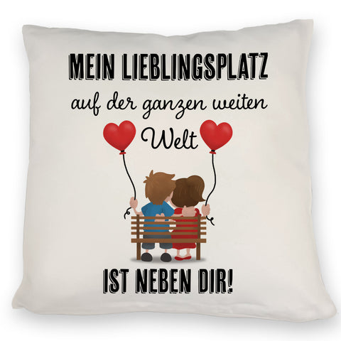 Liebespaar mit Herzballons Kissen mit Spruch