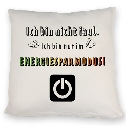 Faulpelz Kissen mit Spruch und Power-Button