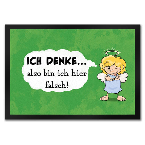 Engel Fußmatte in 35x50 cm mit Spruch - Mit Denken bin ich hier falsch