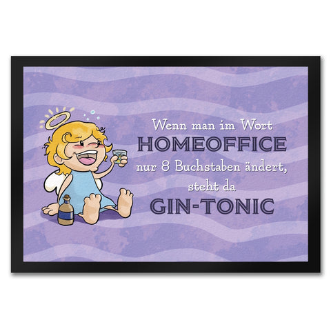 Engel Fußmatte in 35x50 cm mit Spruch - Homeoffice klingt ähnlich wie Gin-Tonic