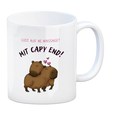 Eine Massage mit Capy End Capybara Kaffeebecher mit Spruch