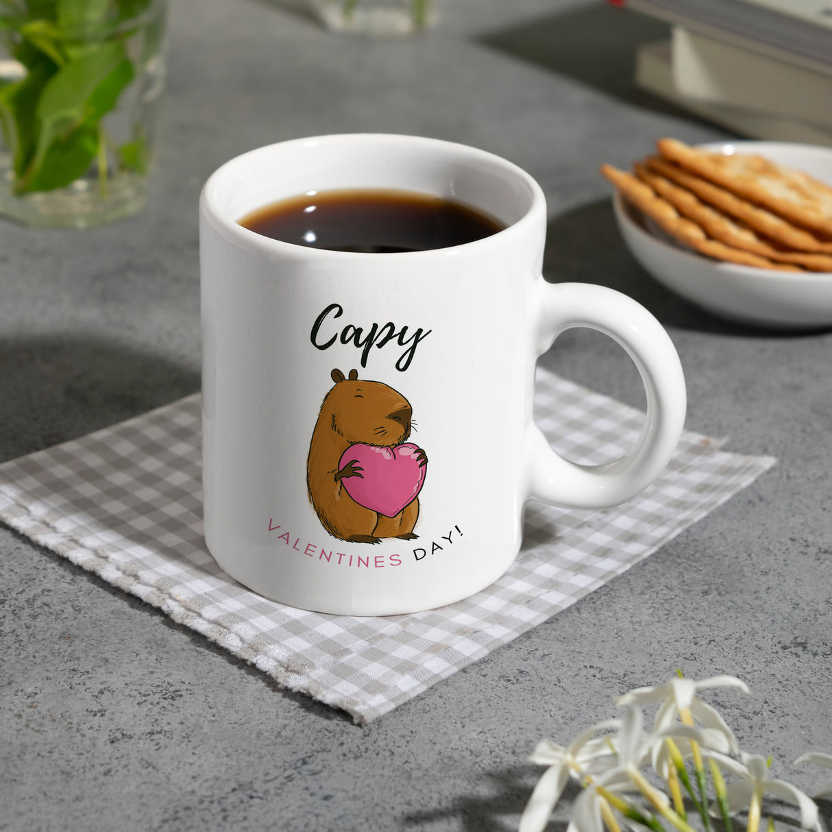 Capy Valentines Day Kaffeebecher mit niedlichem Capybara Motiv