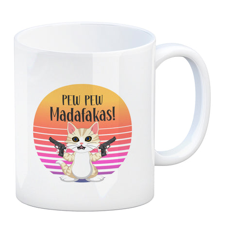 PEW PEW Madafakas Kaffeebecher mit lustigem Katzen Motiv