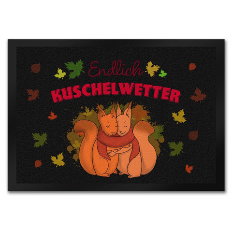 Endlich Kuschelwetter herbstliche Fußmatte in 35x50 cm mit Eichhörnchenpaar