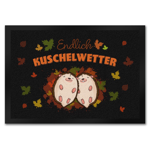 Endlich Kuschelwetter herbstliche Fußmatte in 35x50 cm mit Igelpaar