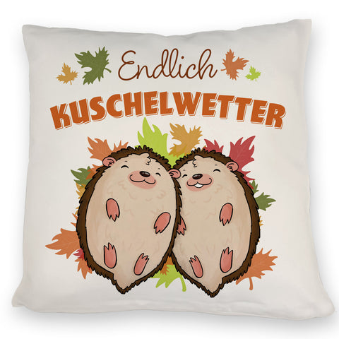 Endlich Kuschelwetter herbstliches Kissen mit Igelpaar