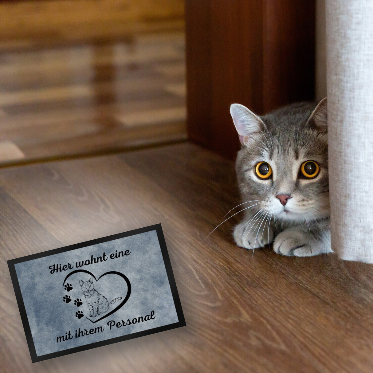 Fußmatte in 35x50 cm - Hier wohnt eine Katze mit ihrem Personal
