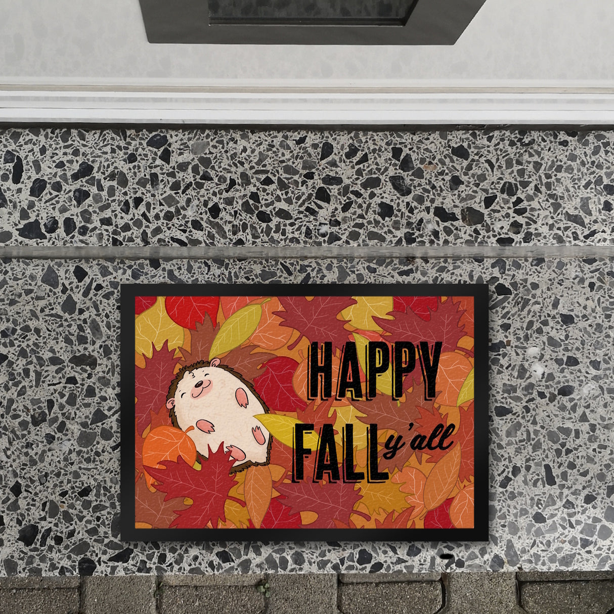 Igel im herbstlichen Laubhaufen Fußmatte in 35x50 cm - Happy Fall Y'all
