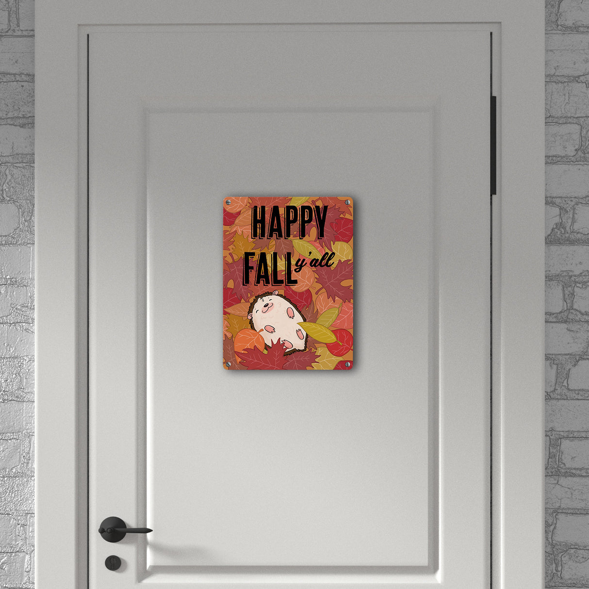 Igel im herbstlichen Laubhaufen Metallschild in 15x20 cm - Happy fall y'all