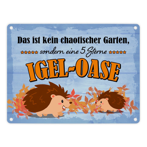 Igel Metallschild in 15x20 cm mit Spruch - Garten ist eine 5 Sterne Igel-Oase