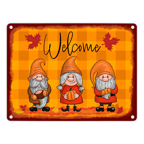 Welcome Wichtel Metallschild in 15x20 cm in herbstlichen Farben