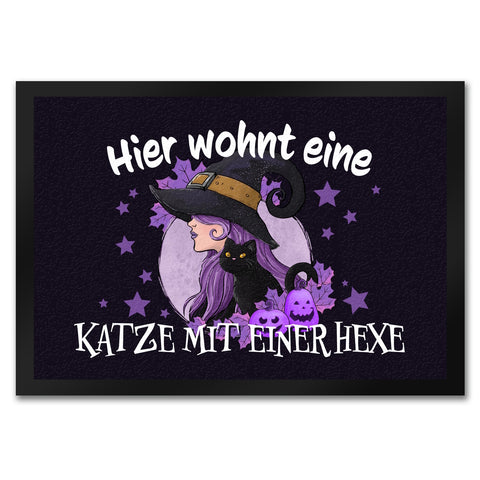 Hexerei Fußmatte in 35x50 cm mit Spruch - Hier wohnt eine Katze und Hexe