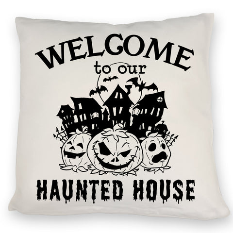 Geisterhaus Halloween Kissen mit Spruch - Welcome to our haunted house