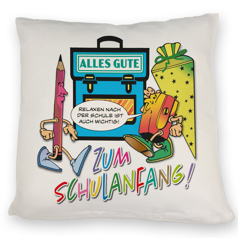 Alles Gute zum Schulanfang Kissen mit lustigen Schulmotiven