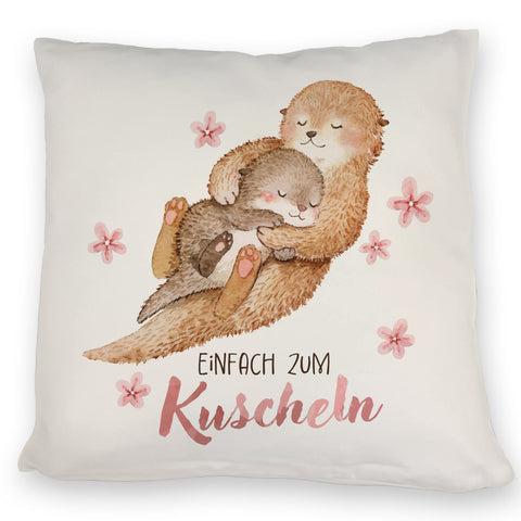 Otter Baby und Mutter Kissen mit Spruch Einfach zum Kuscheln