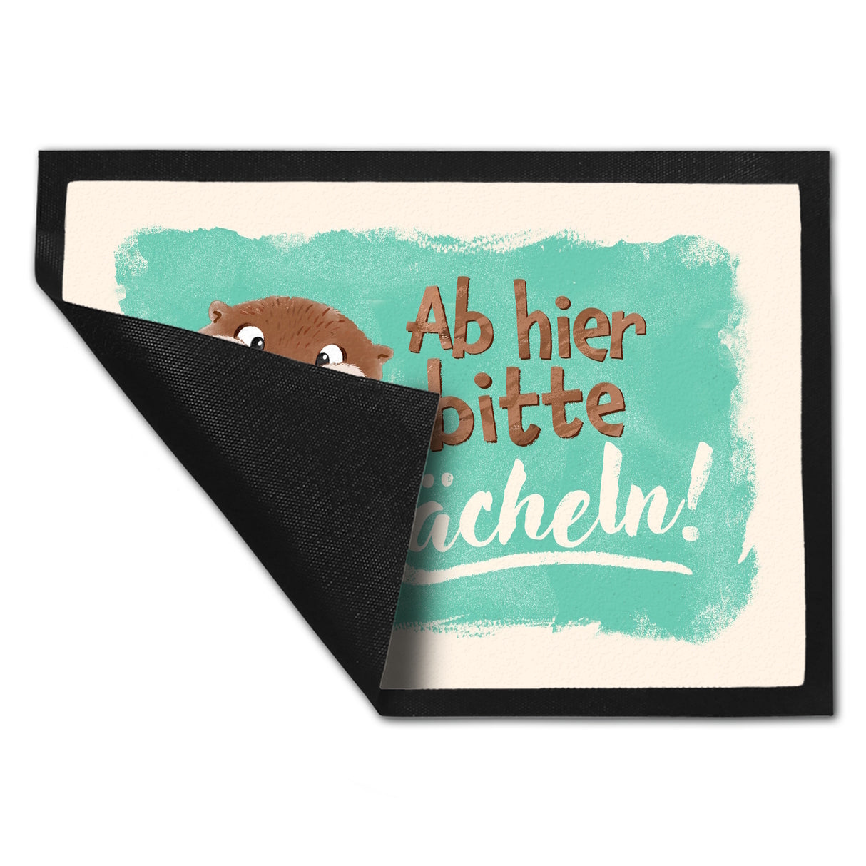 Lachender Otter Fußmatte in 35x50 cm mit Spruch Ab hier bitte lächeln