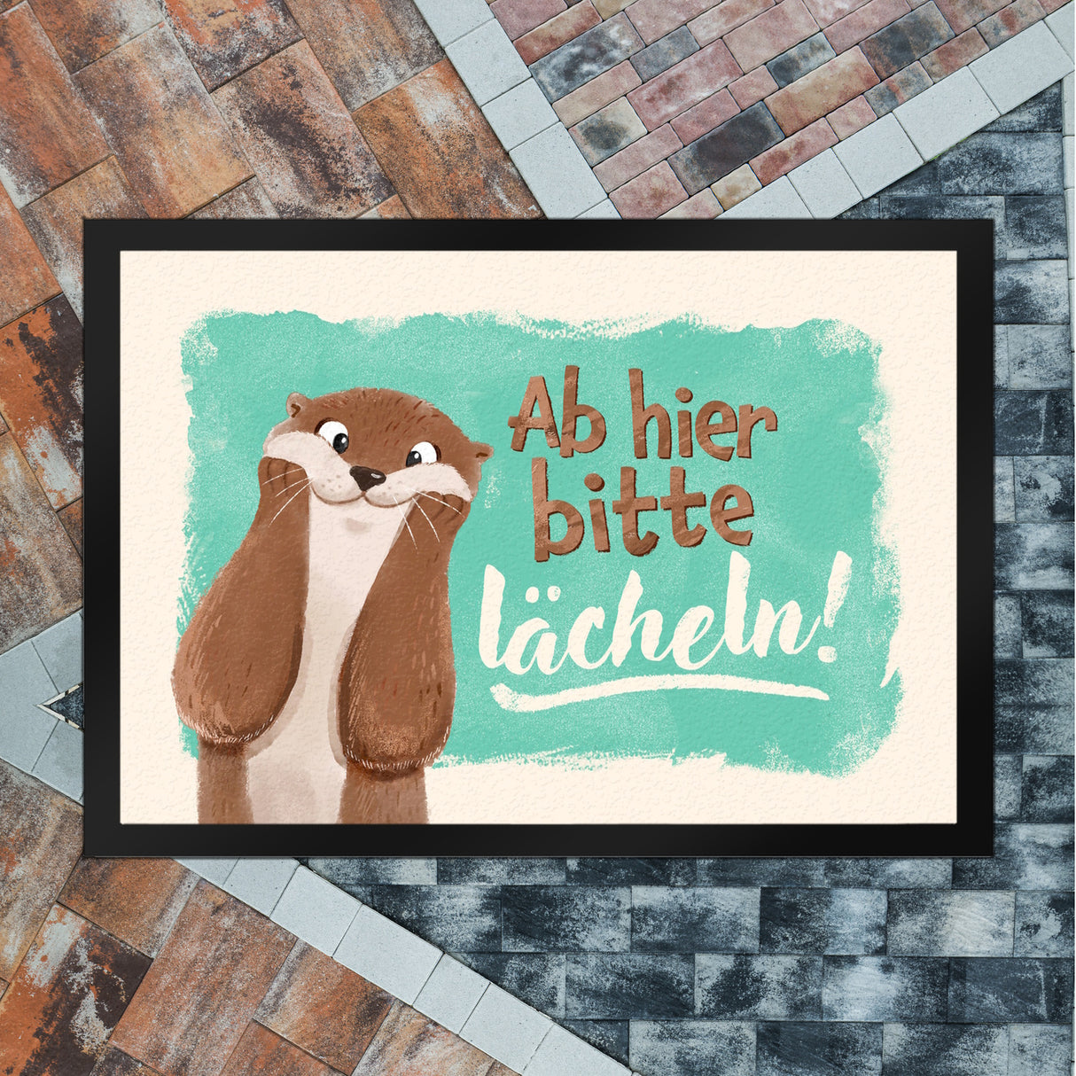 Lachender Otter Fußmatte in 35x50 cm mit Spruch Ab hier bitte lächeln