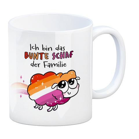 Das bunte Schaf der Familie in Pride-Farben Kaffeebecher mit Spruch