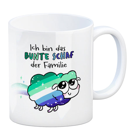 Das bunte Schaf der Familie in Pride-Farben Kaffeebecher mit Spruch