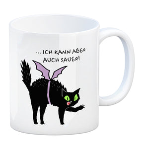 Schwarze Katze Kaffeebecher mit Spruch Ich weiß ich bin süß
