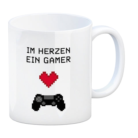 Game Controller Kaffeebecher mit Spruch Im Herzen ein Gamer