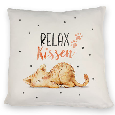 Relaxte Katze Kissen mit Spruch Relax Kissen