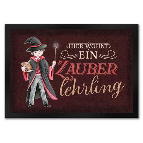 Zauberlehrling Fußmatte in 35x50 cm mit Zauberschüler mit dunklem Hintergrund