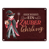 Zauberschüler Metallschild in 15x20 cm mit dunklem Hintergrund und Spruch