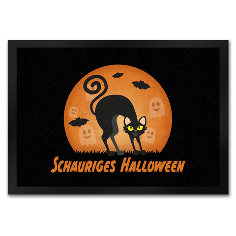 Schauriges Halloween Fußmatte in 35x50 cm mit schwarzer Katze