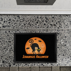 Schauriges Halloween Fußmatte in 35x50 cm mit schwarzer Katze