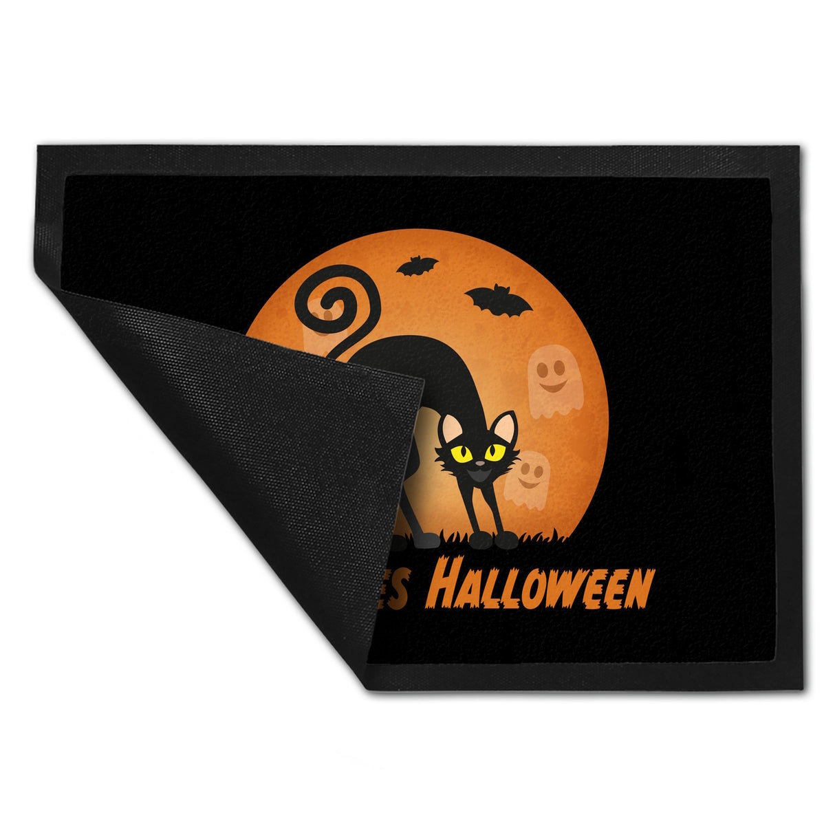 Schauriges Halloween Fußmatte in 35x50 cm mit schwarzer Katze