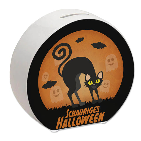 Schauriges Halloween Spardose mit schwarzer Katze