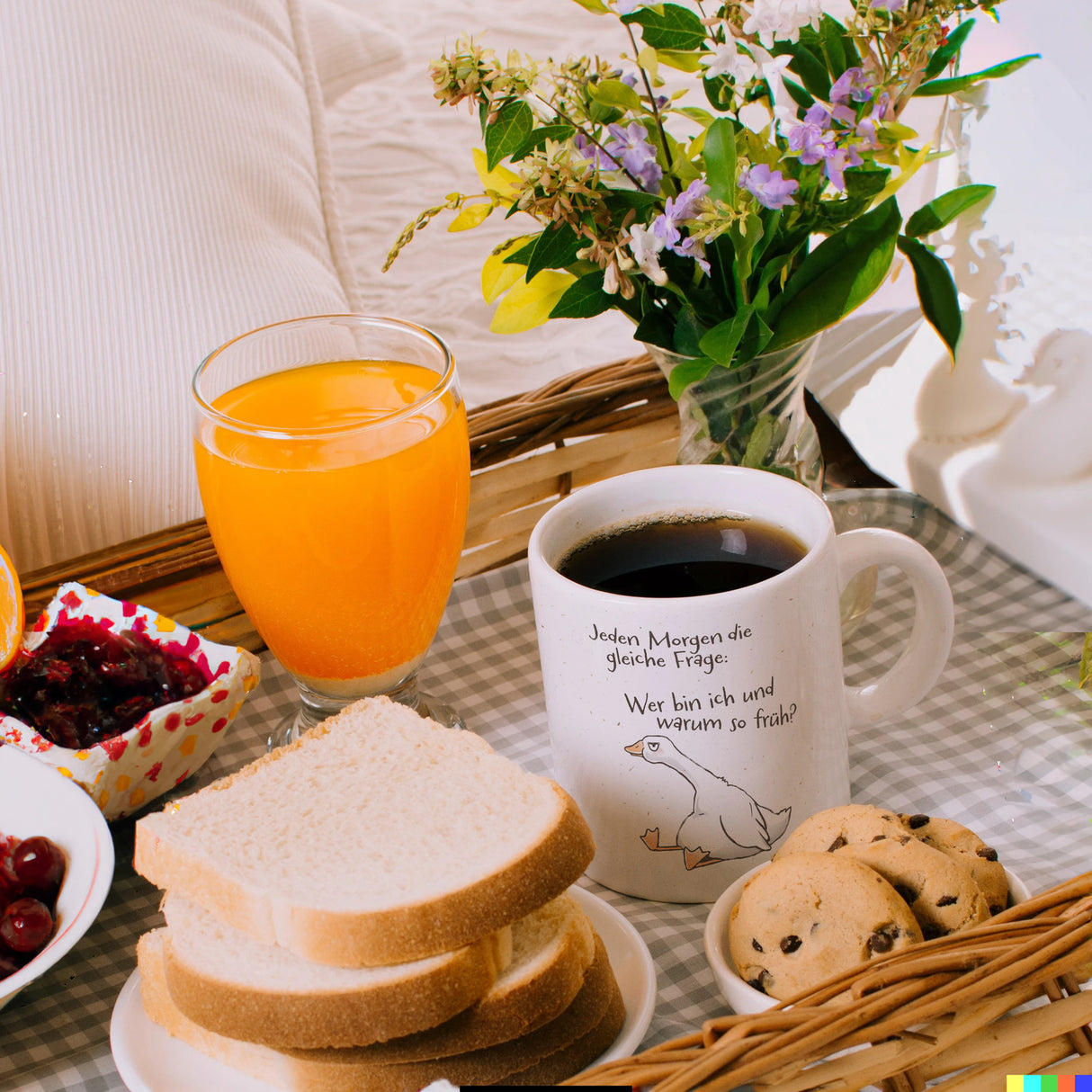 Gilbert die Gans Kaffeebecher mit Spruch Jeden Morgen die gleiche Frage