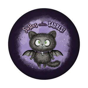 Süßes oder Saures Magnet rund mit schwarzer Fledermaus-Katze