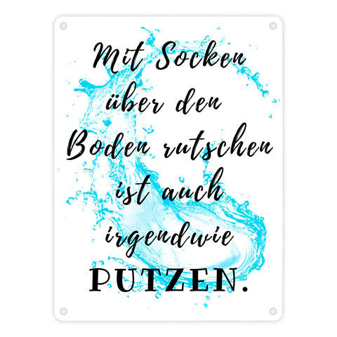 Haushalt Metallschild in 15x20 cm mit Spruch Mit Socken den Boden putzen