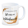 Kaffeefleck Kaffeebecher mit Spruch Zunge am heißen Kaffee verbrannt