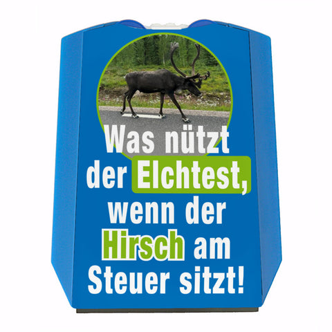 Elchtest und Hirsch am Steuer Parkscheibe mit Spruch und 2 Einkaufswagenchips