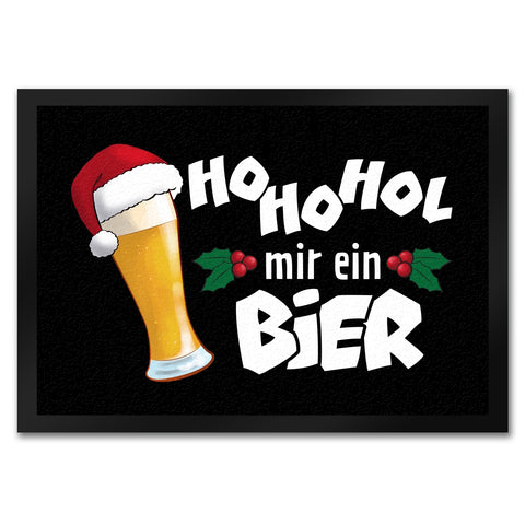 Bier mit Weihnachtsmütze Fußmatte in 35x50 cm mit Spruch HoHoHol mir ein Bier
