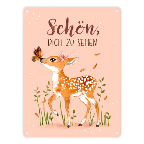 Schön dich zu sehen Metallschild in 15x20 cm mit niedlichem Reh