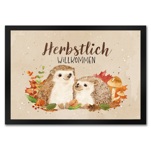 Igel Paar Fußmatte in 35x50 cm mit Spruch Herbstlich Willkommen