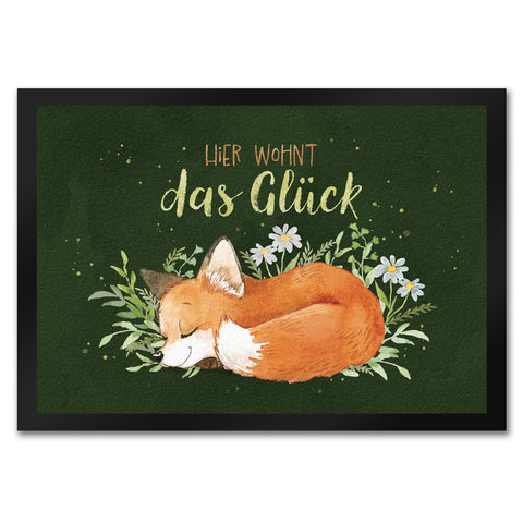 Hier wohnt das Glück Fußmatte in 35x50 cm mit Fuchs im Aquarell-Stil