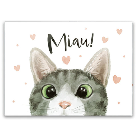 Miau Katze Schneidebrett aus Glas in 39x28cm