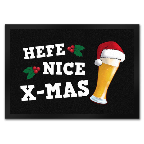 Bier mit Weihnachtsmütze Fußmatte in 35x50 cm mit Spruch Hefe nice X-mas