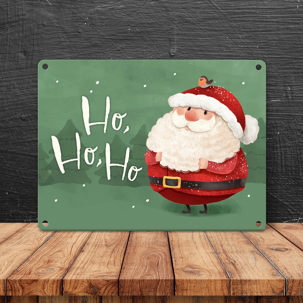 Weihnachtsmann Metallschild in 15x20 cm mit Spruch Ho ho ho