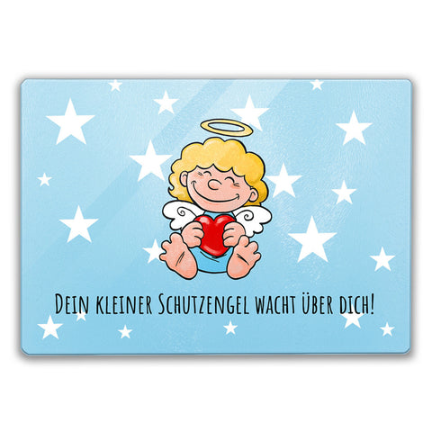 Engel Schneidebrett aus Glas mit Spruch Dein kleiner Schutzengel wacht über Dich